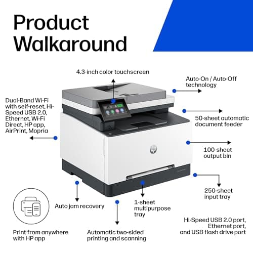 HP Color LaserJet Pro MFP 3301fdw Wireless All-in-One Color Laser Printer, Office Printer, Scanner, Copier, Fax, ADF, Duplex, Best for office (499Q5F)