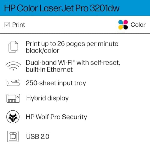HP Color Laserjet Pro 3201dw Wireless Color Laser Printer, Office Printer, Duplex, Best for Office (499Q9F)