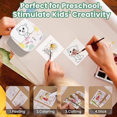 XenGro Mini Sticker Printer AHM2, Mini Thermal Printer with 3 Rolls Paper, Portable Bluetooth Inkless Printpods, Pocket Label Maker Suitable for Creative Kids DIY, Diaries, Photos, Study Notes -White
