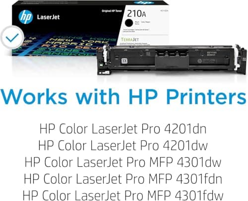 HP 210A Toner Cartridge 4-Pack (Black, Cyan, Magenta, Yellow) | Compatible Color LaserJet Pro 4201 & MFP 4301 Series Printers | W2100AQ1 Combo Pack