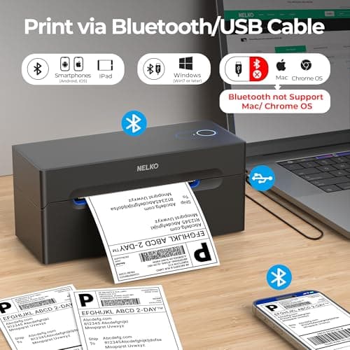 Nelko Bluetooth Thermal Shipping Label Printer, Wireless 4x6 Shipping Label Printer for Shipping Packages, Support Android, iPhone and Windows, Widely Used for Amazon, Shopify (Black)