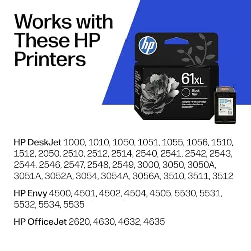 HP 61XL Black High-Yield Ink | Works with DeskJet 1000, 1010, 1050, 1510, 2050, 2510, 2540, 3000, 3050, 3510; Envy 4500, 5530; OfficeJet 2620, 4630 | C0PA4AN CH563WN|Packaging May Vary